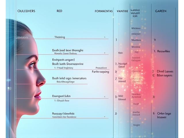 다양한 파장의 LED 빛이 피부에 미치는 영향을 보여주는 다이어그램